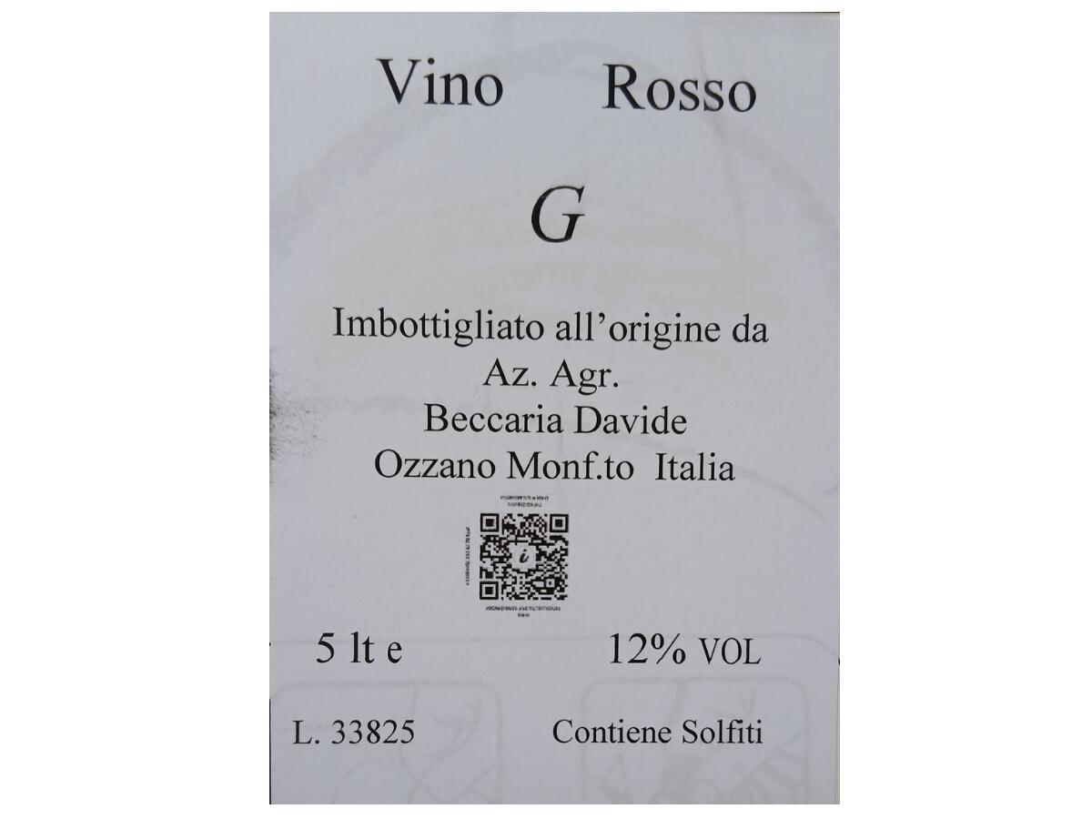 etichetta 1 VINO ROSSO BAG IN BOX 5 LT